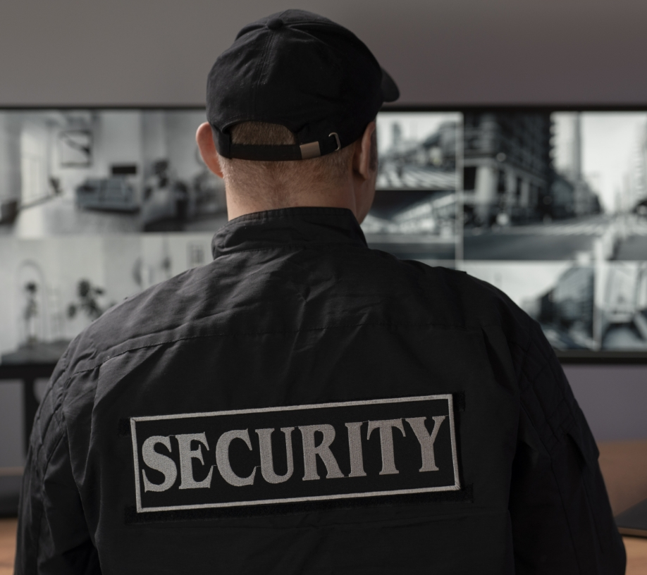Security officer monitoring CCTV surveillance feeds in a professional control room - Tiger Elite Security